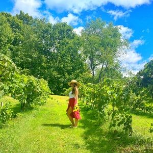Red high low skirt - size XS
